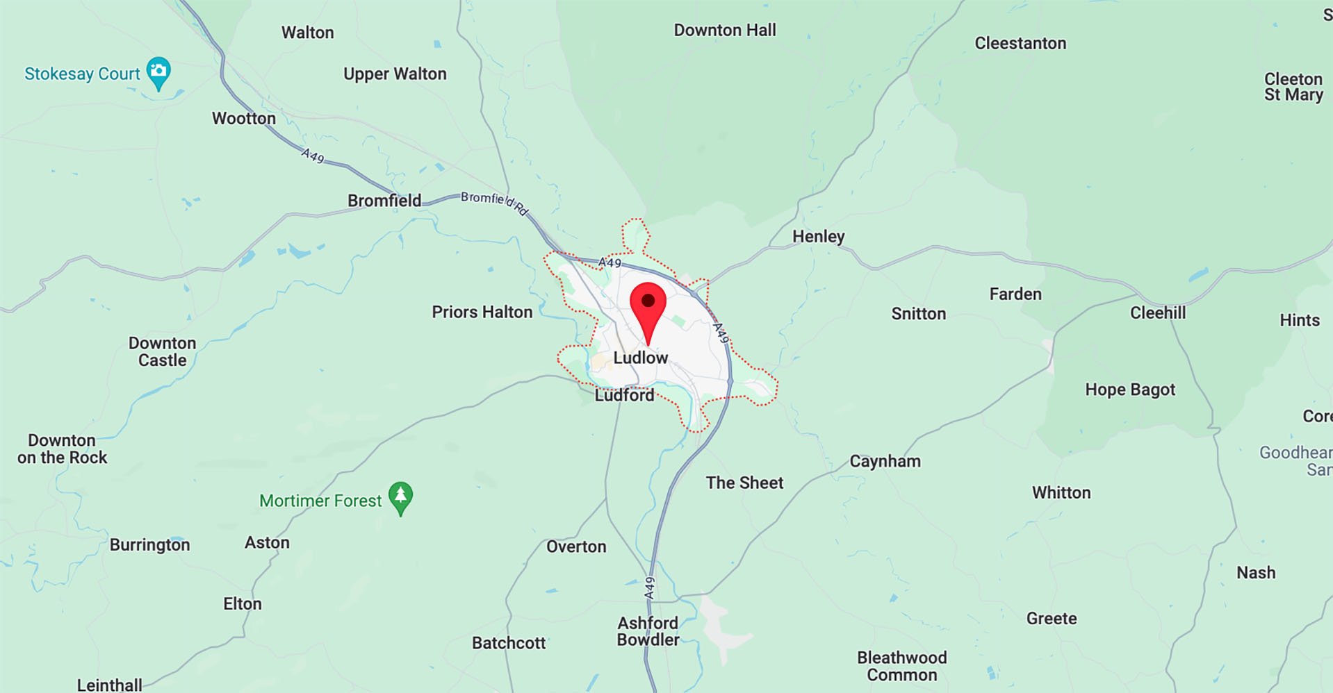 A screenshot from Google Maps depicting Ludlow.