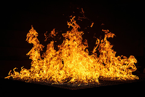 Flames in the dark.